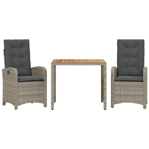 Set da Pranzo da Giardino 3 pz con Cuscini in Polyrattan Grigio - Foto 1