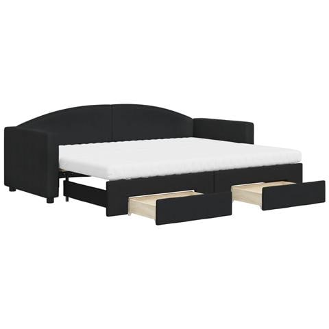 Divano Letto Estraibile con Cassetti Nero 80x200 cm in Tessuto - Foto 1