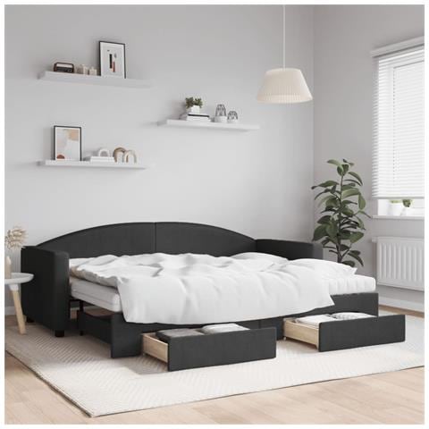 Divano Letto Estraibile con Cassetti Nero 80x200 cm in Tessuto - Foto 2