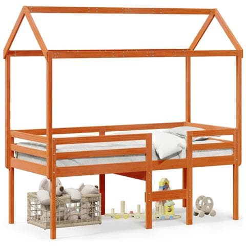 Letto a Soppalco con Tetto Marrone Cera 90x200 cm Legno di Pino - Foto 1