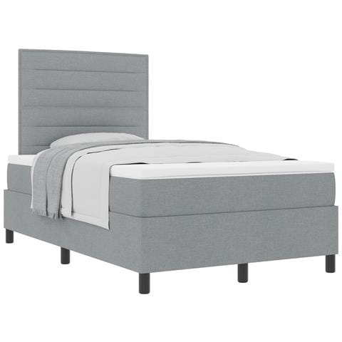 Letto con Box Spring e Materasso Grigio Chiaro Matrimoniale Compatto in Tessuto - Foto 1