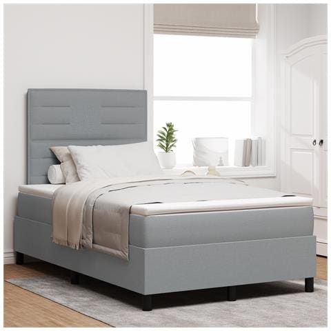 Letto con Box Spring e Materasso Grigio Chiaro Matrimoniale Compatto in Tessuto - Foto 2