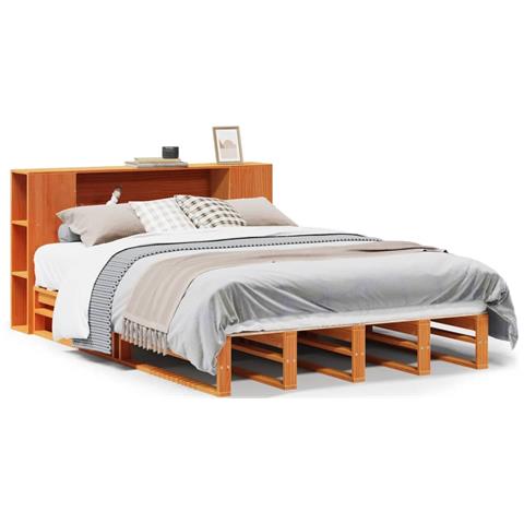 Letto Libreria senza Materasso Marrone Cera 140x200 cm Legno - Foto 1