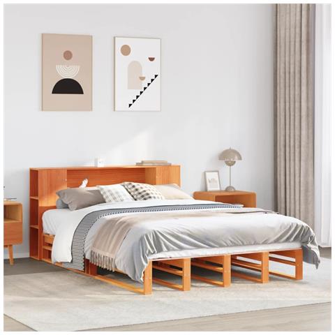 Letto Libreria senza Materasso Marrone Cera 140x200 cm Legno - Foto 2