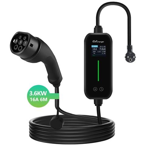 Cavo Ricarica Auto Elettrica Tipo 2 Con Spina Schuko, 6-16a Corrente Regolabile, Ev Charger 6m, 3,6kw - Foto 1