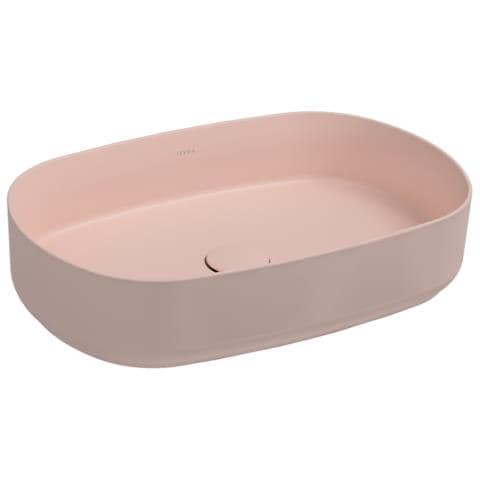 Lavabo Ovale Da Appoggio Senza Troppo Pieno In Ceramica Senza Foro Rubinetto - Salmone Opaco - Foto 1