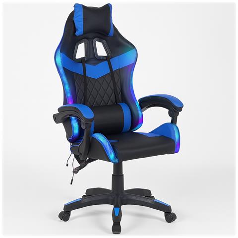 Sedia Gaming Da Scrivania Blu E Nera Con Led Rgb Altezza Regolabile 106-116cm - Foto 1