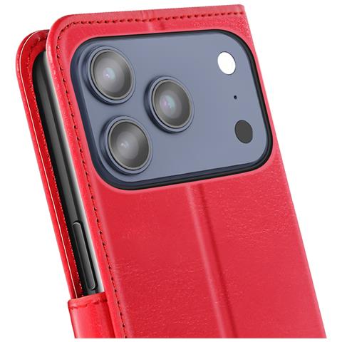 Custodia A Portafoglio Per Iphone 17 Pro Max Con Cinturino Da Polso E Funzione Stand, Rosso - Foto 5