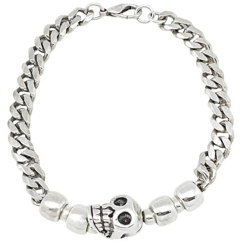 Bracciale A Catena Con Teschio 3d Placcato Argento - Foto 4