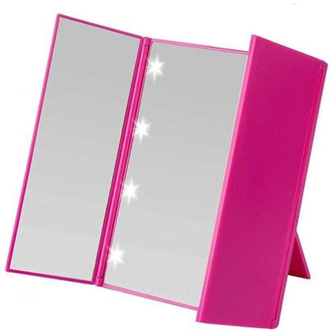Specchio Per Trucco Tri-fold Con Led - Specchio Portatile Da Tavolo Rose Red - Foto 2