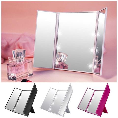 Specchio Per Trucco Tri-fold Con Led - Specchio Portatile Da Tavolo Rose Red - Foto 5