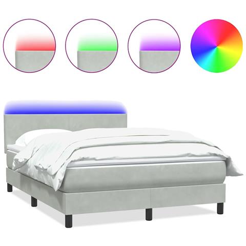 Letto a Molle con Materasso e LED Grigio Chiaro 160x220cm Velluto - Foto 1