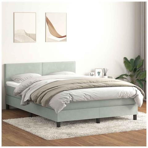 Letto a Molle con Materasso e LED Grigio Chiaro 160x220cm Velluto - Foto 2