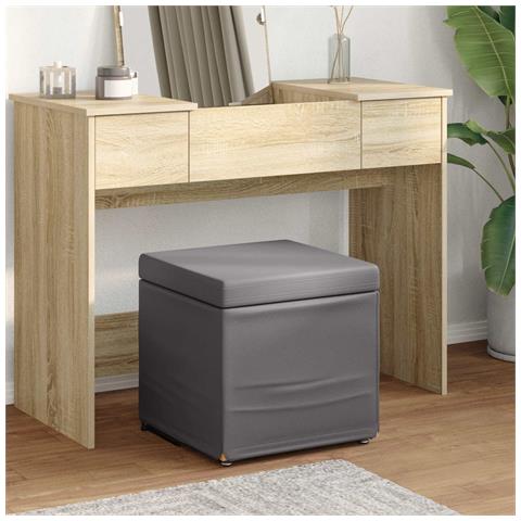 Pouf Grigio Pelle Sintetica e Legno Ingegnerizzato - Foto 2