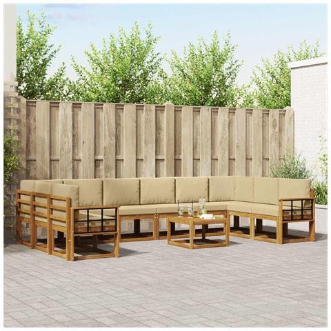 Set di divani da esterno con cuscino 11 pcs Naturale e Beige - Foto 2