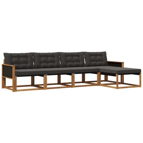 Set di divani da esterno con cuscino 5 pcs Naturale e Nero - Foto 1