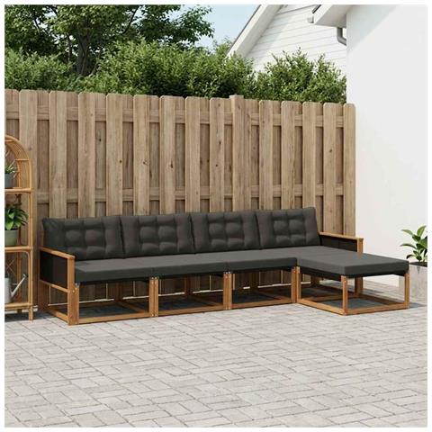 Set di divani da esterno con cuscino 5 pcs Naturale e Nero - Foto 2