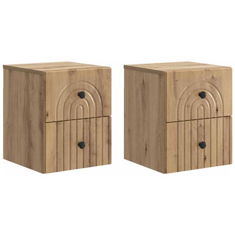 Mobiletto da notte a muro con cassetto 2 pcs Rovere Artigianale - Foto 1