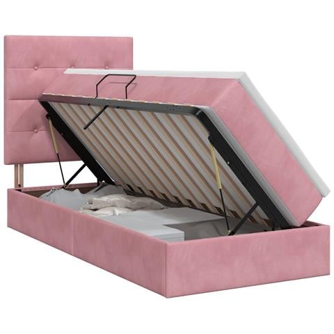 Letto con contenitore e materasso Rosa 100 x 200 cm Velluto - Foto 1