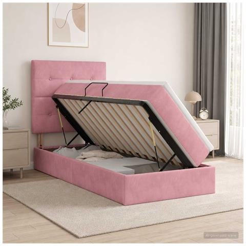 Letto con contenitore e materasso Rosa 100 x 200 cm Velluto - Foto 2