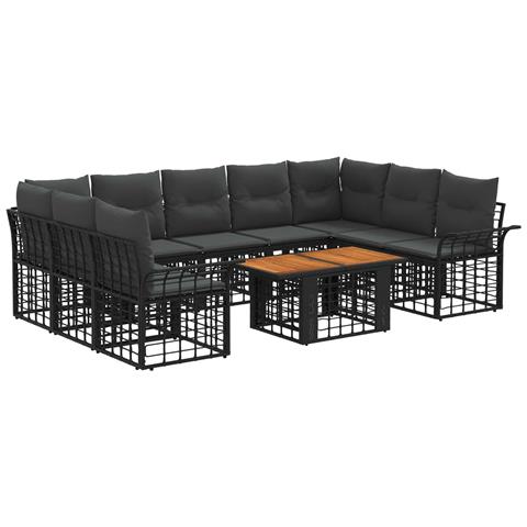 Set Divano da Giardino 10 pz Nero e Grigio scuro polyrattan - Foto 1