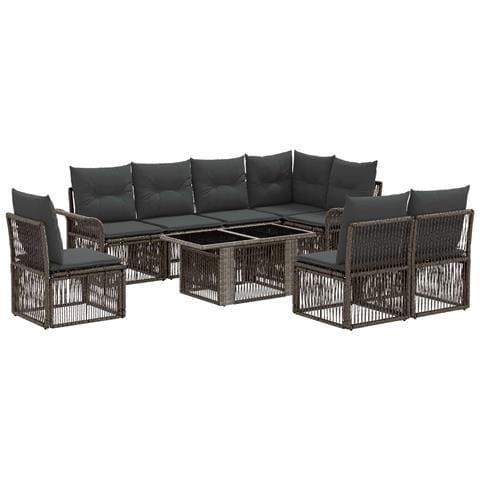Set Divano da Giardino 9 pz Grigio e Grigio Scuro polyrattan - Foto 1