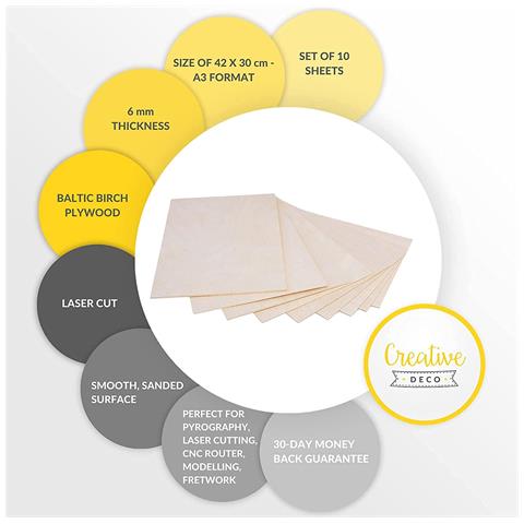 10 X A3 Compensato Pannello Legno Grezzo Fogli | 420 X 300 X 6 Mm (+ / - 0.5 Mm) | Bricolage Tavola Betulla Baltico | Ideale Per Pirografia, Taglio Laser, Cnc Router, Modellare, Traforato - Foto 2