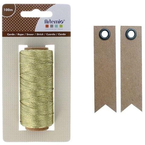 Spago Dorato 100 M + 20 Etichette Kraft Con Gagliardetto - Foto 1