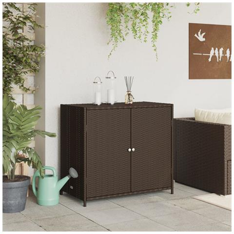 Armadietto Portaoggetti Giardino Marrone 83x45x76 Cm Polyrattan - Foto 3