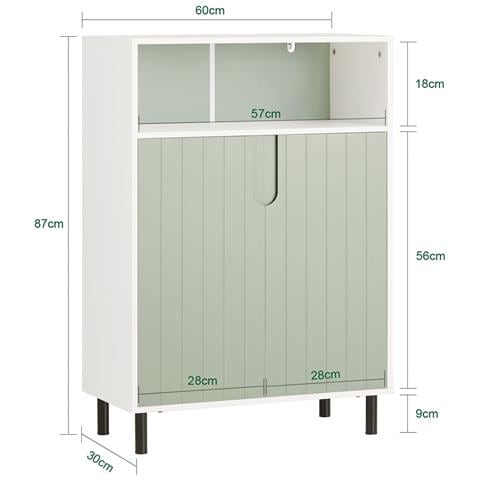 Mobiletto Bagno Armadietto Bagno Mobile Bagno Con 3 Ripiani E 2 Ante, Mobiletto Portaoggetti Mobile Contenitore Verde 60x30x87cm, Bzr138-gr - Foto 2