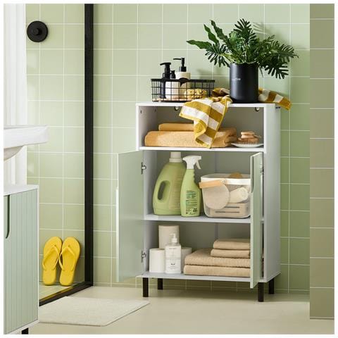 Mobiletto Bagno Armadietto Bagno Mobile Bagno Con 3 Ripiani E 2 Ante, Mobiletto Portaoggetti Mobile Contenitore Verde 60x30x87cm, Bzr138-gr - Foto 7