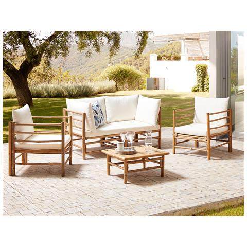 Set Da Giardino Con Tavolo 4 Posti Cerreto Legno Di Bambù Bianco Sporco - Foto 1