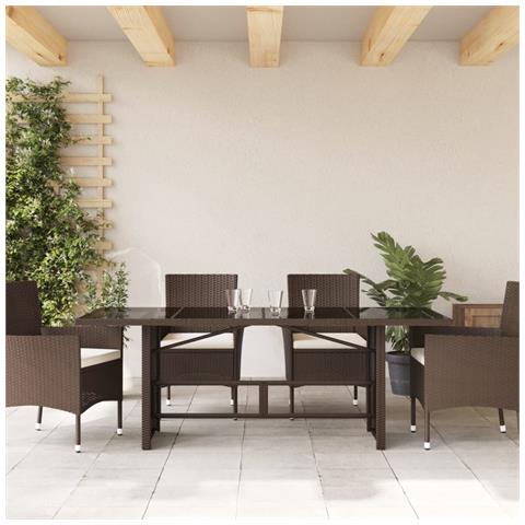 Tavolo Giardino Piano Vetro Marrone 190x80x74cm Polyrattan - Foto 3
