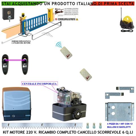 Kit Automatismo Cancello Scorrevole Da 4 Mt Motore 220 V Con Centrale Traina 6 Q.li 2 Radiocomandi Faro Antenna Selett - Foto 1