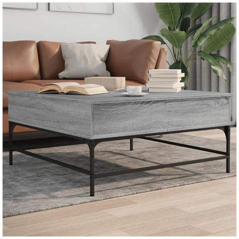 Tavolino Grigio Sonoma 95x95x45 Cm Legno Multistrato E Metallo - Foto 3