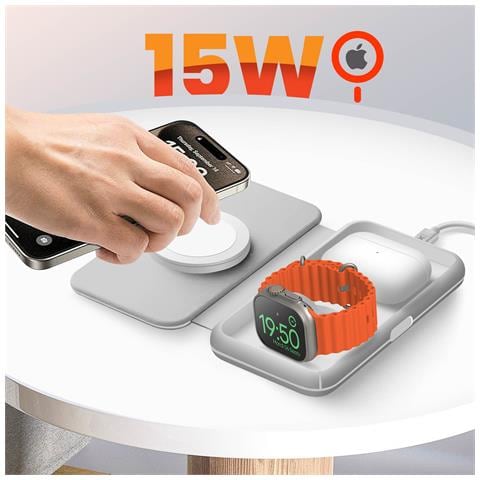 Caricabatterie Da Viaggio Wireless Per Iphone, Airpods E Apple Watch, Grigio - Foto 2