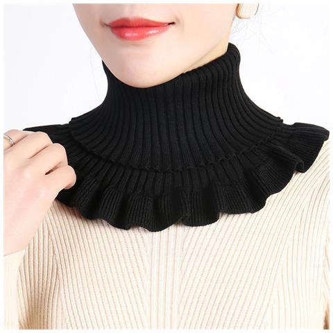 Colletto Polo Lavorato A Maglia /scaldacollo, Colletto Finto Lavorato A Maglia Invernale Per Donna, Colletto Polo Finto Staccabile, Colletto Volant Staccabile Black - Foto 1