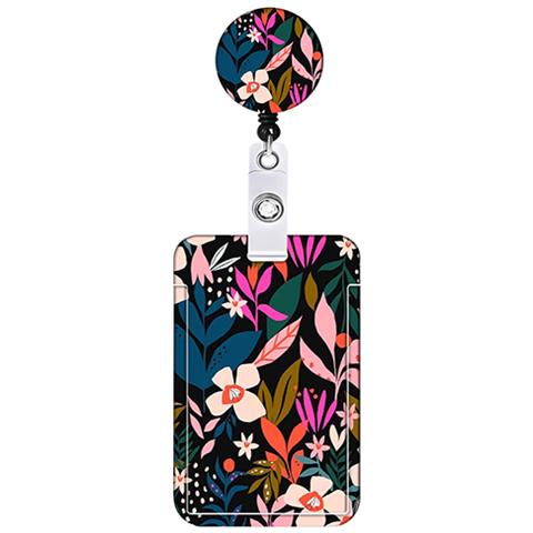 Porta Carte D'identità Con Motivo Floreale Con Cordino Retrattile Pink - Foto 1