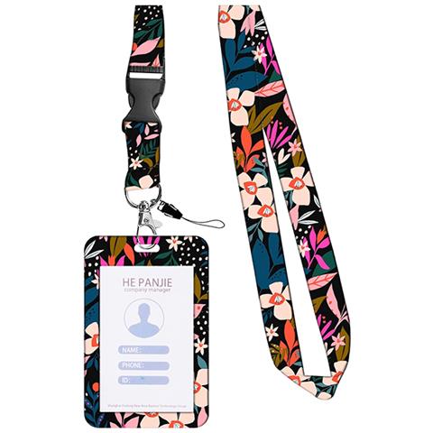 Porta Carte D'identità Con Motivo Floreale Con Cordino Retrattile Pink - Foto 2