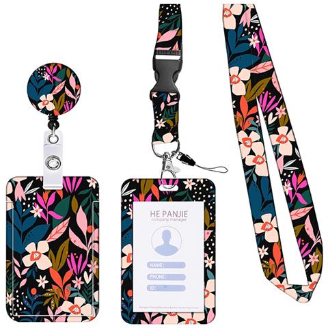 Porta Carte D'identità Con Motivo Floreale Con Cordino Retrattile Pink - Foto 3