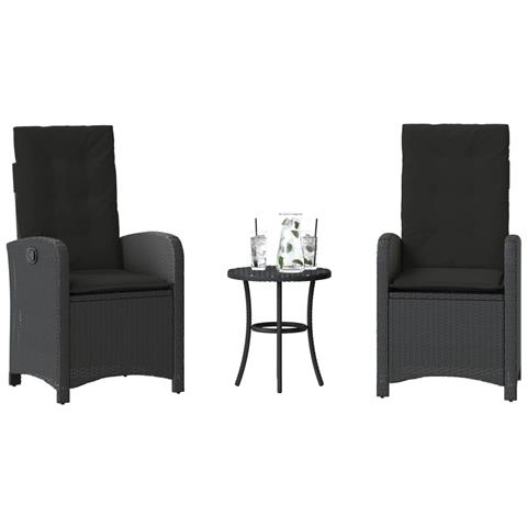 Set Da Bistrò 3 Pz Con Cuscini Nero In Polyrattan - Foto 8