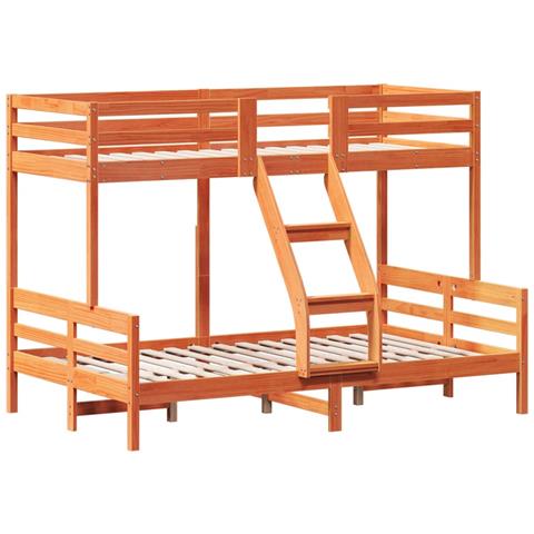 Letto A Castello 80x200/120x200 Cm Marrone Cera Massello Pino - Foto 3