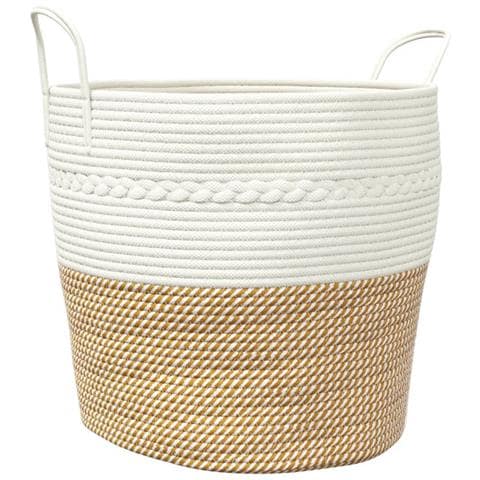 Cestino Portaoggetti Marrone E Bianco 43x38 Cm In Cotone - Foto 2