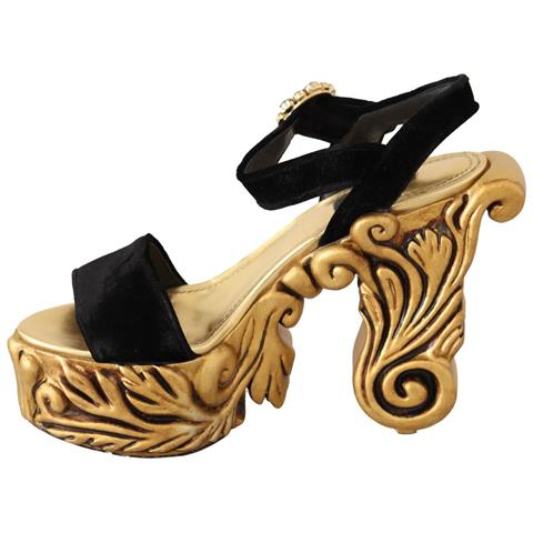 Scarpe In Cristallo Con Tacco In Velluto Barocco Oro Nero - Eu37/us6.5 - Foto 2