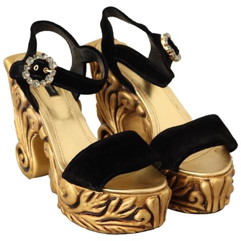 Scarpe In Cristallo Con Tacco In Velluto Barocco Oro Nero - Eu37/us6.5 - Foto 5