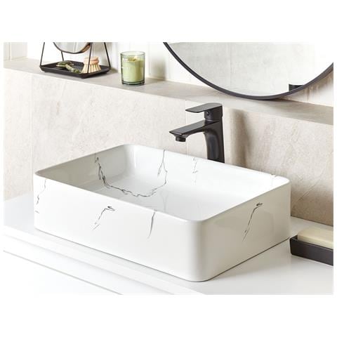 Lavabo Ceramica Effetto Marmo Bianco 51 X 34 Cm Hopi - Foto 1