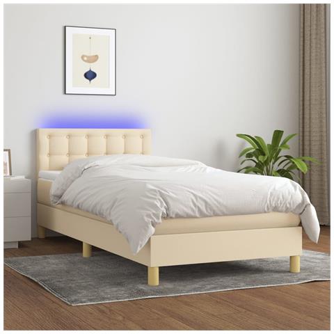 Letto a Molle con Materasso e LED Crema 100x200cm in Tessuto - Foto 2