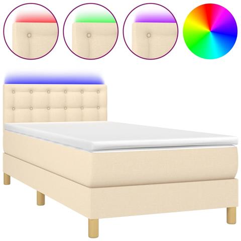 Letto a Molle con Materasso e LED Crema 100x200cm in Tessuto - Foto 1