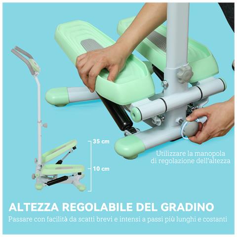 Stepper con Manubrio e Gradino Regolabile e Monitor LCD, in Acciaio e ABS, 48x38x108-118 cm, Verde - Foto 6