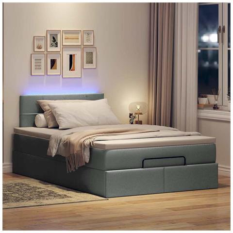 Pouf Letto Con Materasso E Led Grigio Scuro 120x200 Cm Tessuto - Foto 3